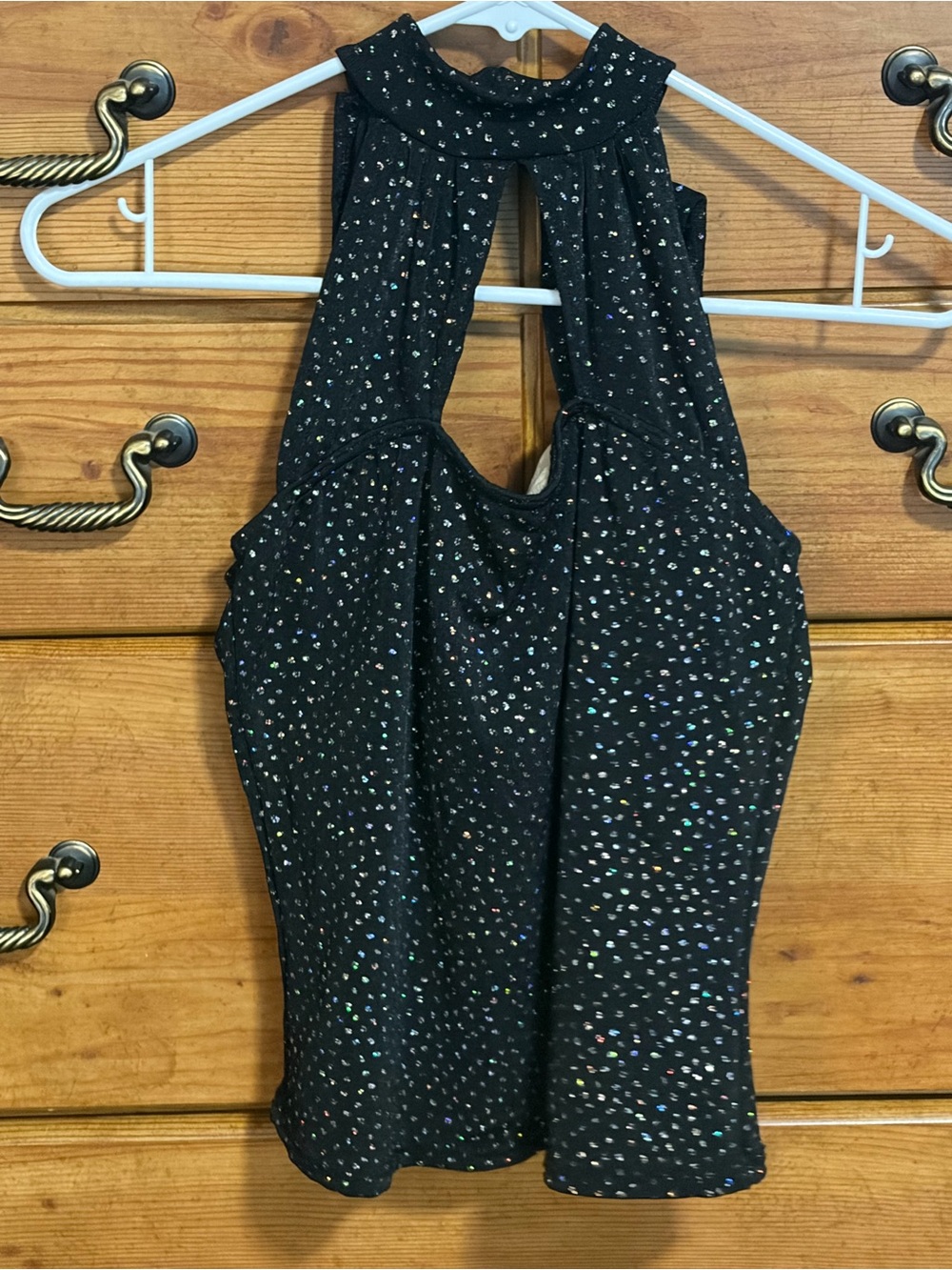 Black Sparkle Keyhole Dance Halter Crop Top - Glitter Slinky